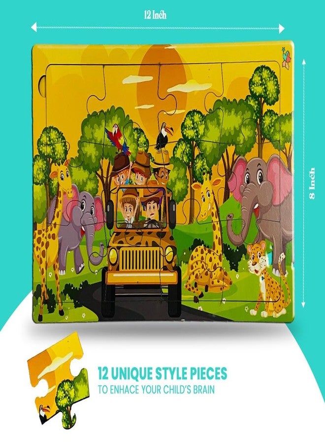 Khilonewale Kid's Jungle Safari/Wild Animals Wooden Jigsaw Puzzle: A Fun and Educational Toy Designed for Children (Ages 3-8). This Set Includes 12 Pieces and Creates a Jungle Safari Scene - Image 4